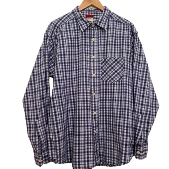 LEVI’S button down shirt light plaid 100% cotton blue white L long sleeves - Picture 1 of 9